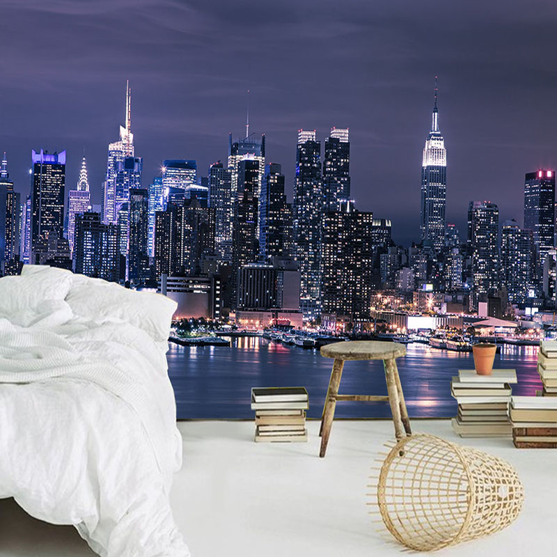 Home Textiles City - Benutzerdefinierte 3D-Vliestapete Moderne Stadt Nachtansicht Wandbild
